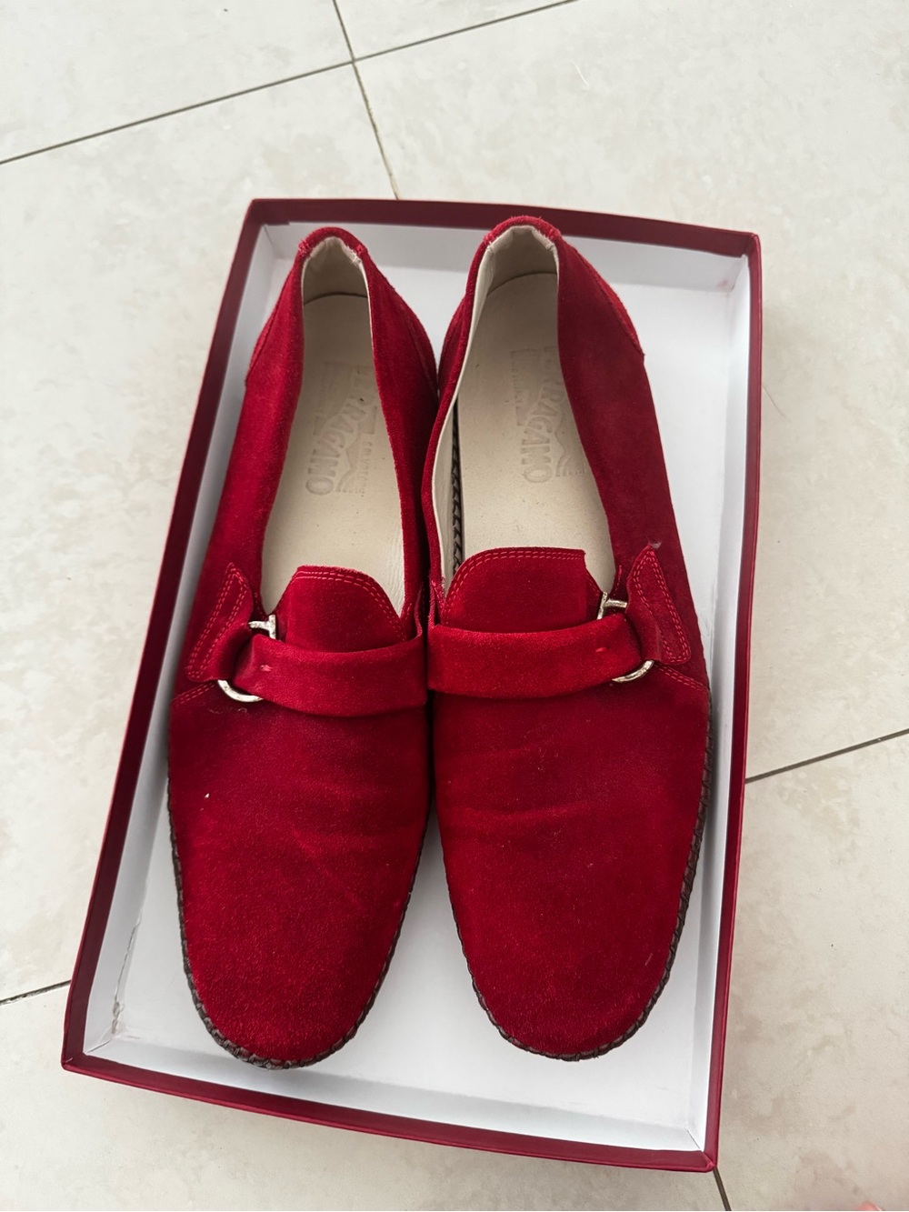Salvatore Ferragamo Red Suede Men's Loafers